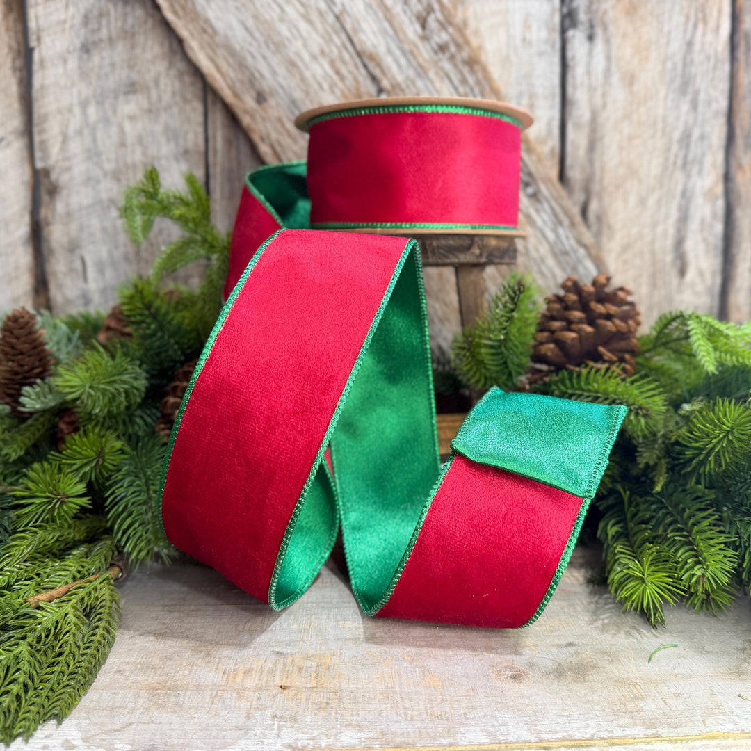 2.5" Red Green Velvet Ribbon, Red Velvet Ribbon, Christmas RIbbon, Red and Green Velvet Ribbon, Designer Ribbon, Gift Wrap Ribbon, Christmas