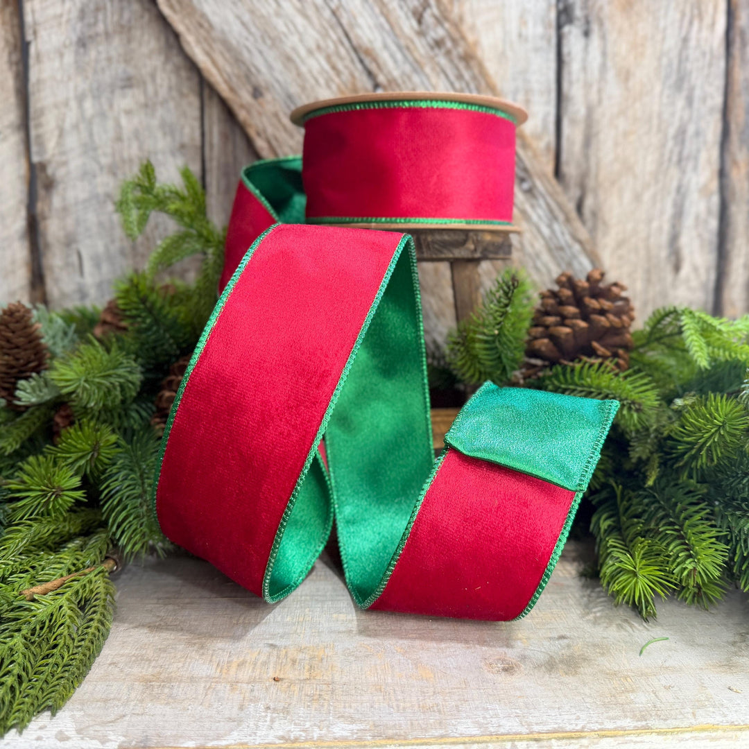 2.5" Red Green Velvet Ribbon, Red Velvet Ribbon, Christmas RIbbon, Red and Green Velvet Ribbon, Designer Ribbon, Gift Wrap Ribbon, Christmas
