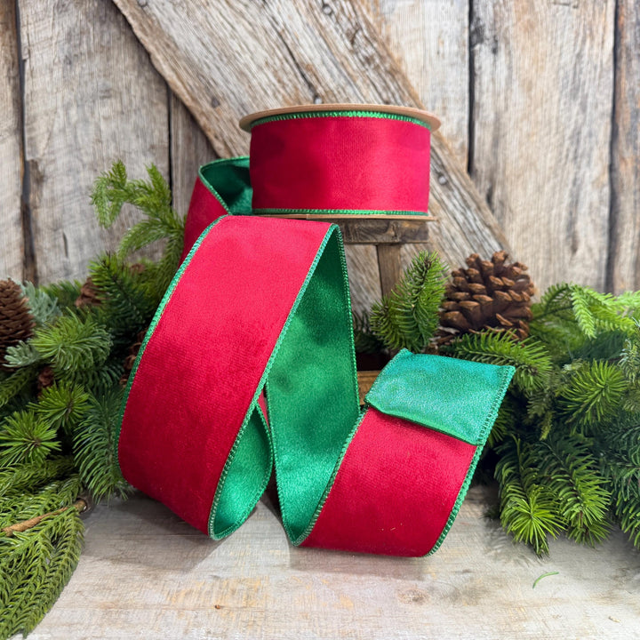 2.5" Red Green Velvet Ribbon, Red Velvet Ribbon, Christmas RIbbon, Red and Green Velvet Ribbon, Designer Ribbon, Gift Wrap Ribbon, Christmas