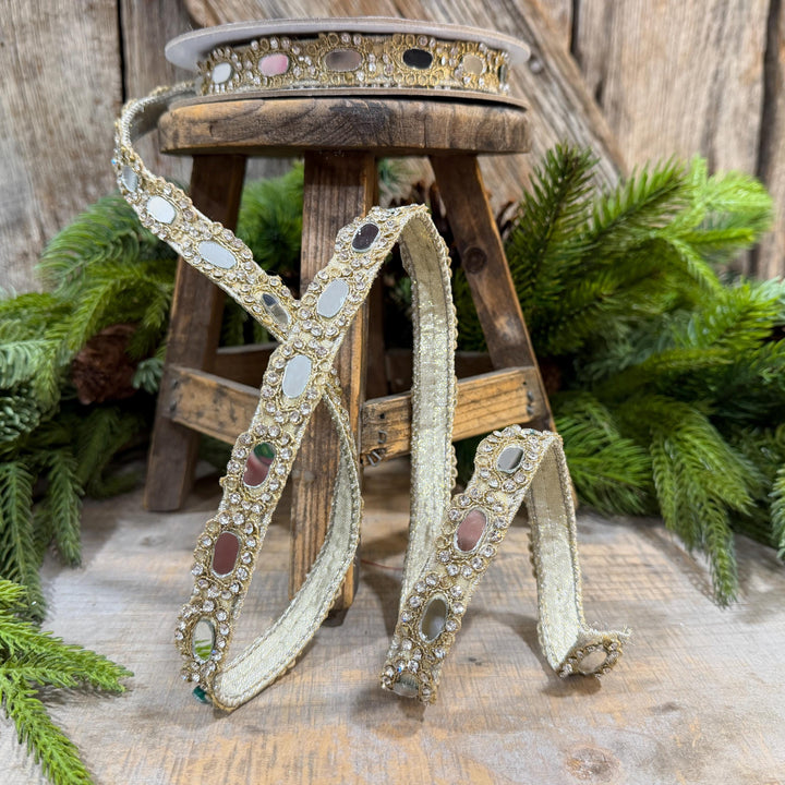 3/4" Crystal Ribbon, Jeweled Ribbon, Farrisilk Crystal Reflections Ribbon, Christmas Ribbon