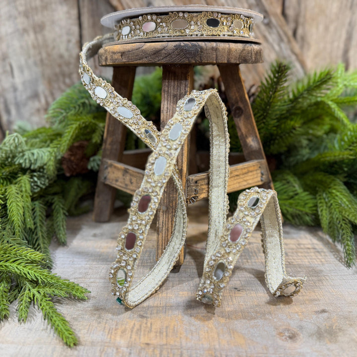 3/4" Crystal Ribbon, Jeweled Ribbon, Farrisilk Crystal Reflections Ribbon, Christmas Ribbon