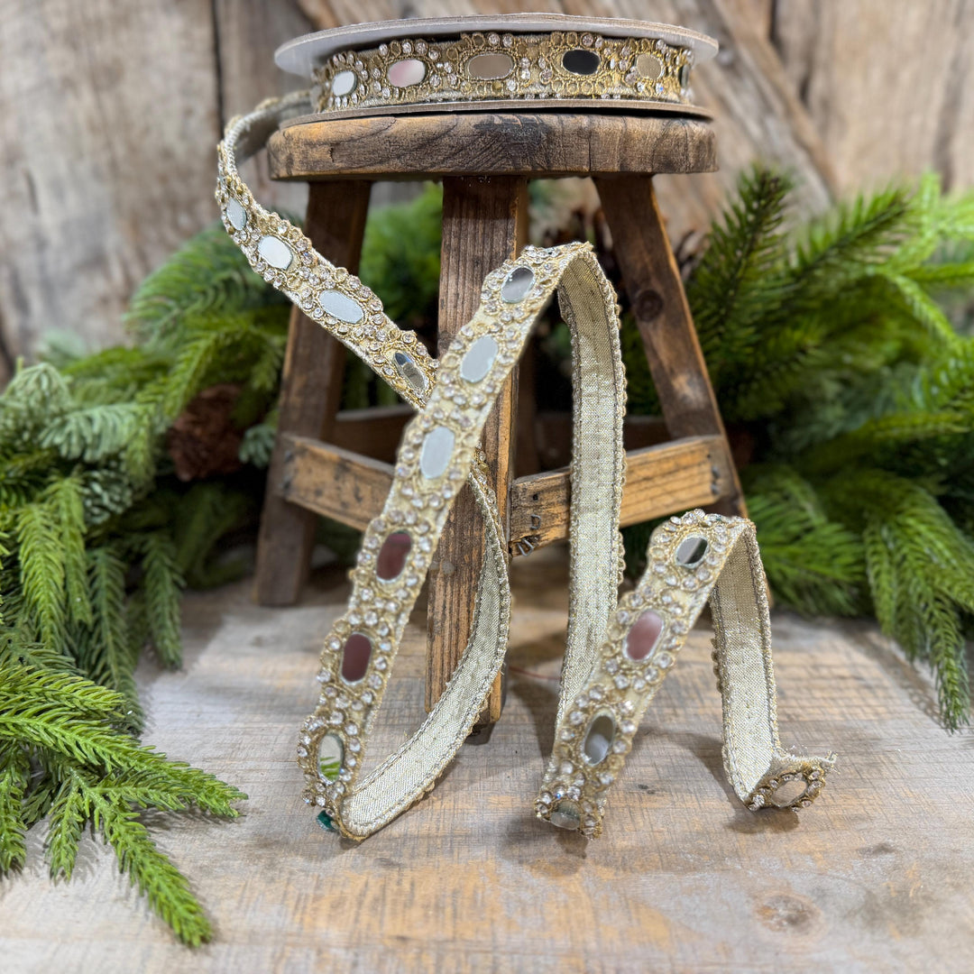 3/4" Crystal Ribbon, Jeweled Ribbon, Farrisilk Crystal Reflections Ribbon, Christmas Ribbon