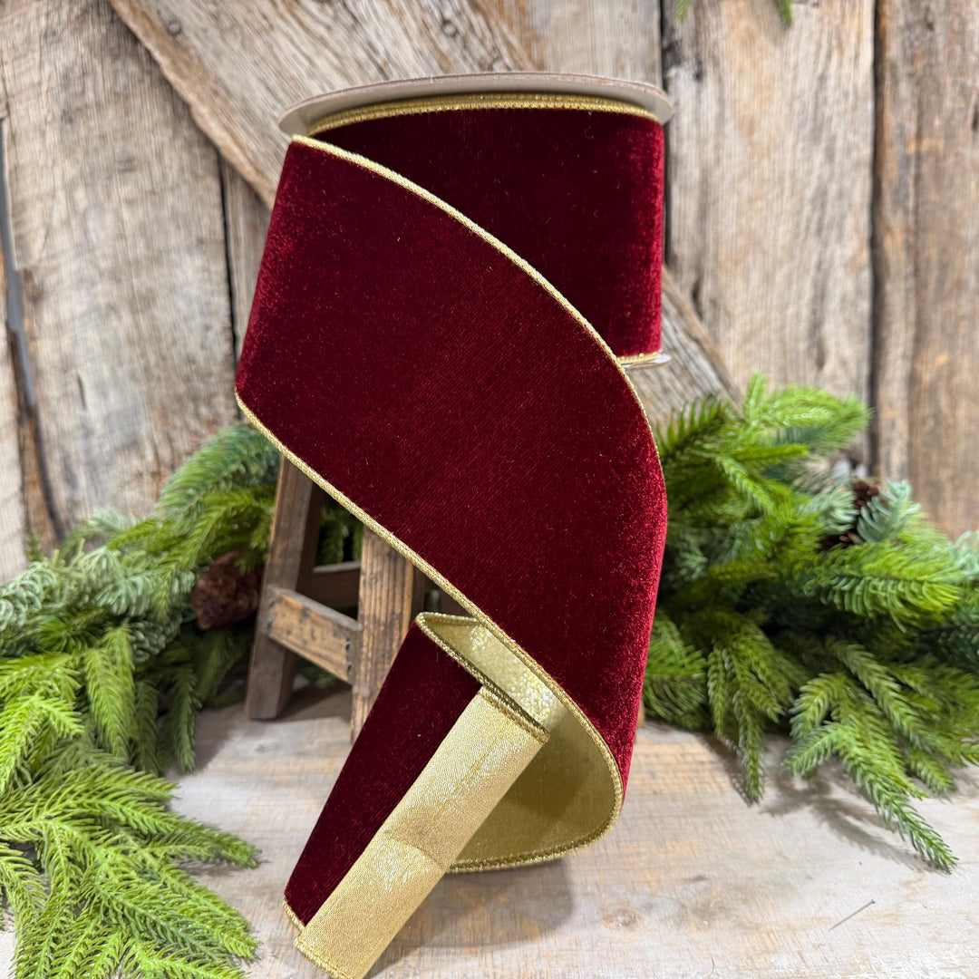 4” Burgundy Velvet Ribbon, Farrisilk Flashy Velvet ribbon