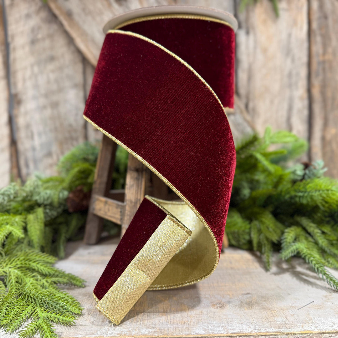 4” Burgundy Velvet Ribbon, Farrisilk Flashy Velvet ribbon