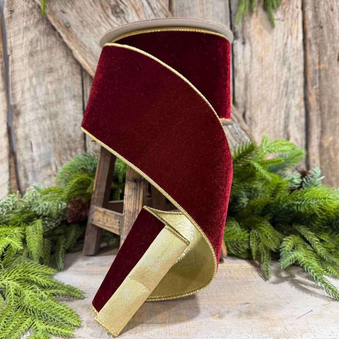 4” Burgundy Velvet Ribbon, Farrisilk Flashy Velvet ribbon
