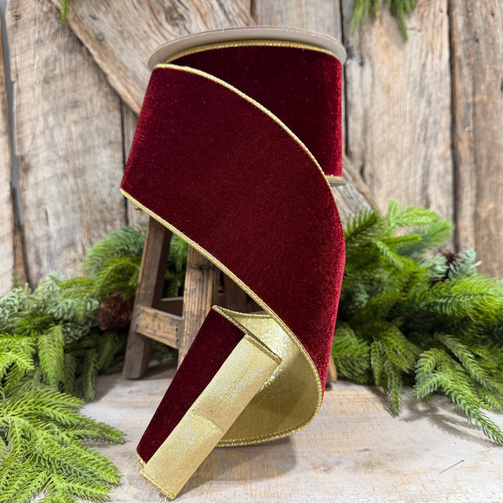 4” Burgundy Velvet Ribbon, Farrisilk Flashy Velvet ribbon