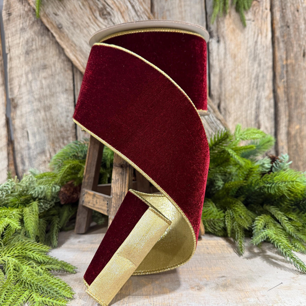 4” Burgundy Velvet Ribbon, Farrisilk Flashy Velvet ribbon
