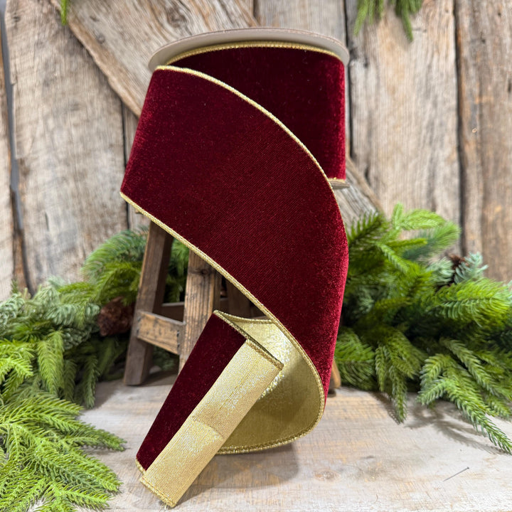 4” Burgundy Velvet Ribbon, Farrisilk Flashy Velvet ribbon