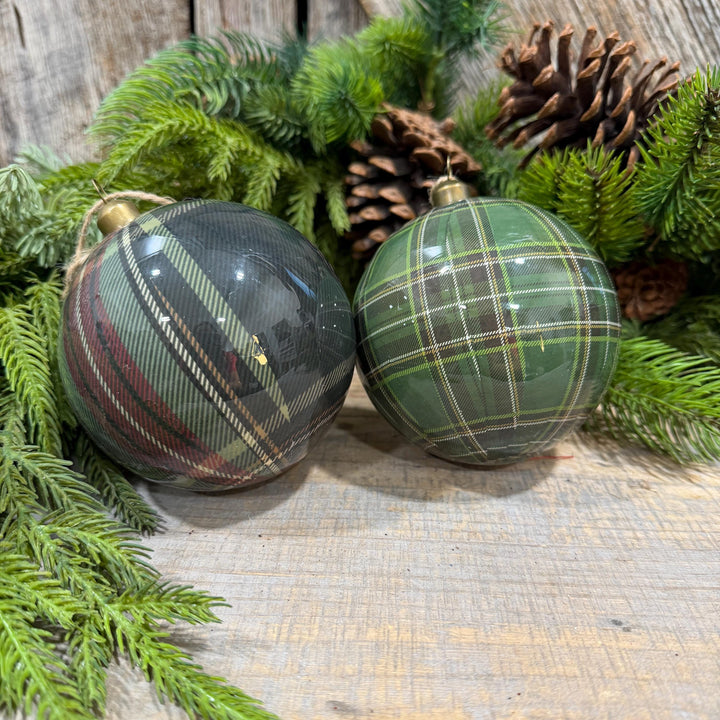 4" Black Watch Plaid Ball Christmas Ornament – 2 Assorted