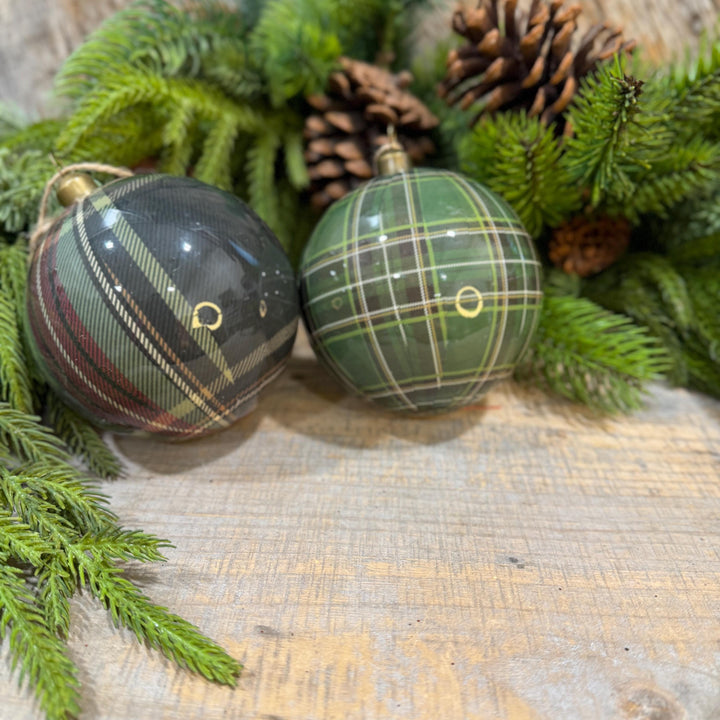 4" Black Watch Plaid Ball Christmas Ornament – 2 Assorted