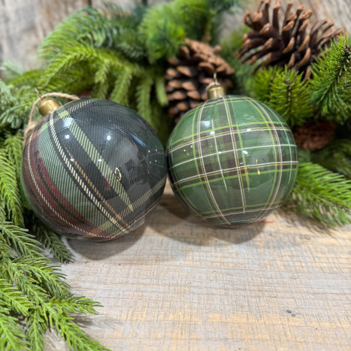 4" Black Watch Plaid Ball Christmas Ornament – 2 Assorted