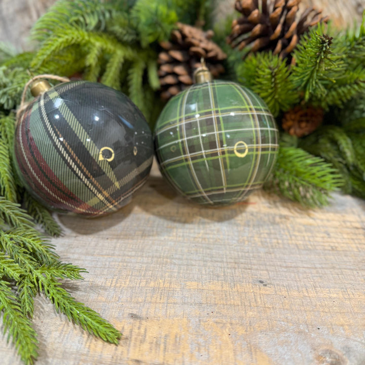 4" Black Watch Plaid Ball Christmas Ornament – 2 Assorted