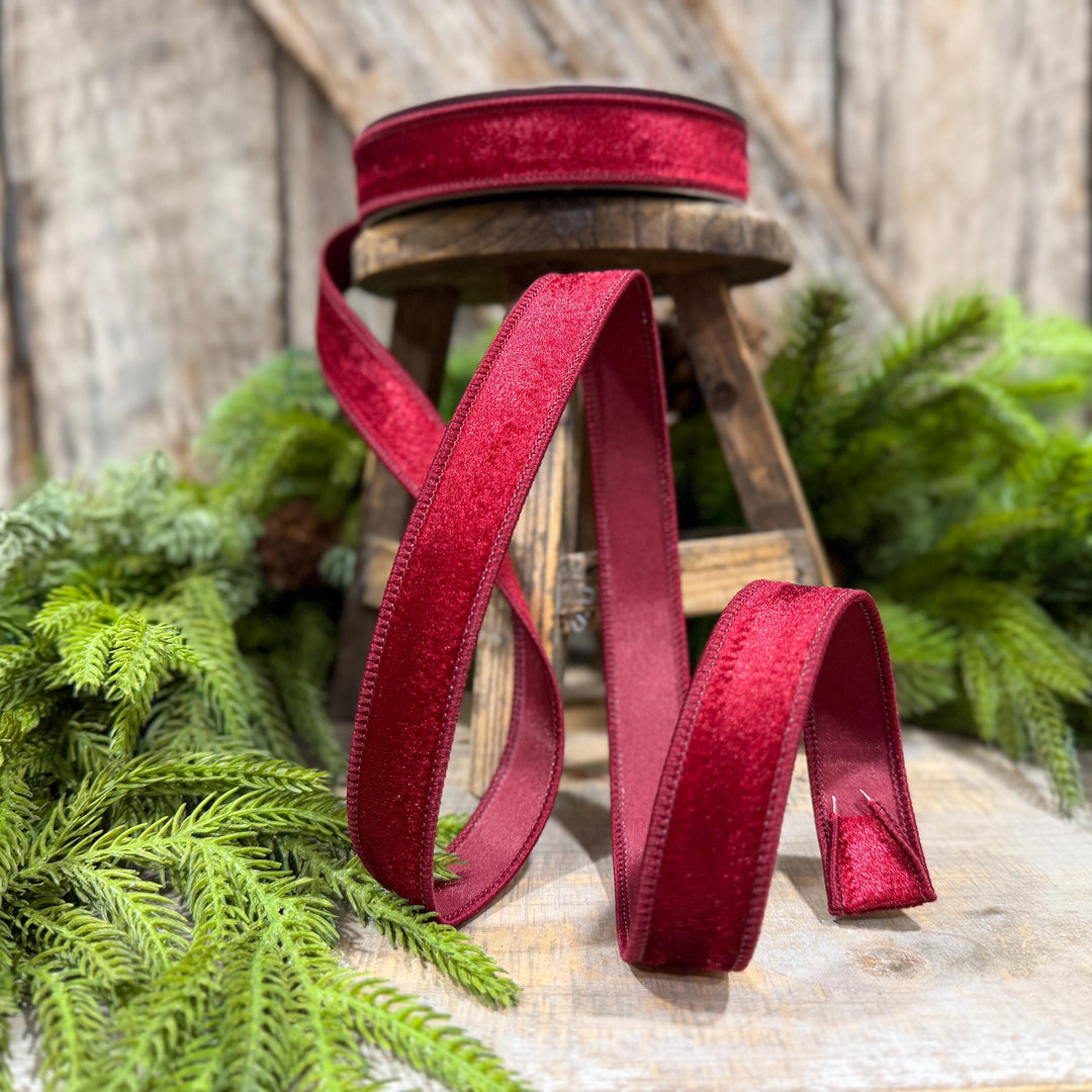 1" Burgundy Velvet Ribbon, Farrisilk Ribbon, Silky Velvet Ribbon, Ruby, RS293-03