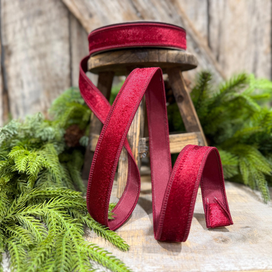 1" Burgundy Velvet Ribbon, Farrisilk Ribbon