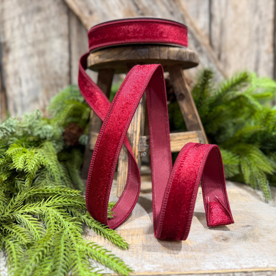 1" Burgundy Velvet Ribbon, Farrisilk Ribbon, Silky Velvet Ribbon, Ruby, RS293-03
