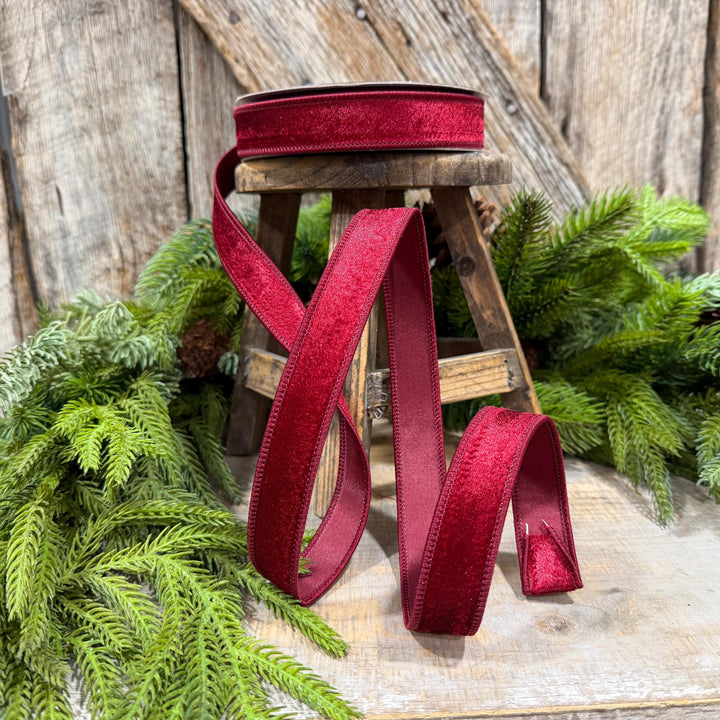 1" Burgundy Velvet Ribbon, Farrisilk Ribbon, Silky Velvet Ribbon, Ruby, RS293-03