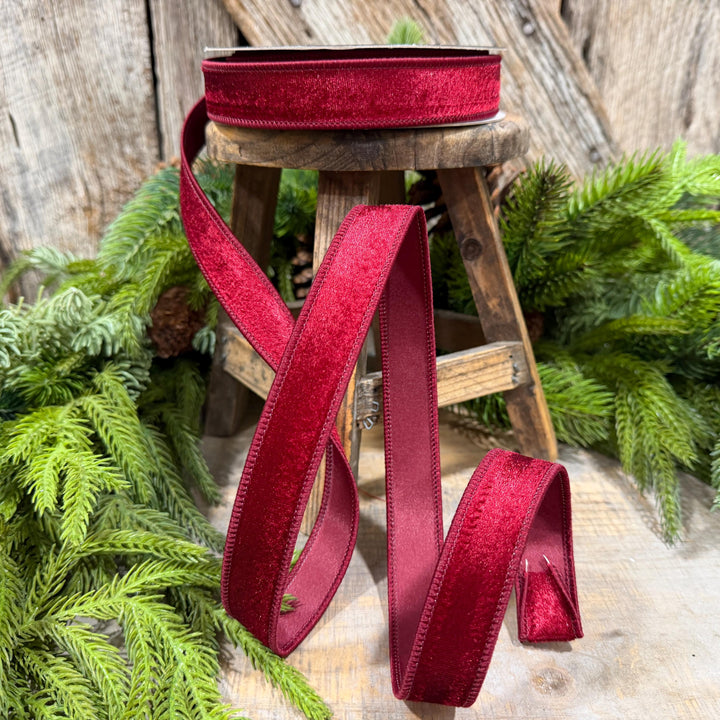 1" Burgundy Velvet Ribbon, Farrisilk Ribbon, Silky Velvet Ribbon, Ruby, RS293-03