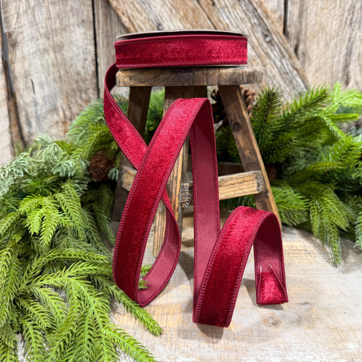 1" Burgundy Velvet Ribbon, Farrisilk Ribbon, Silky Velvet Ribbon, Ruby, RS293-03