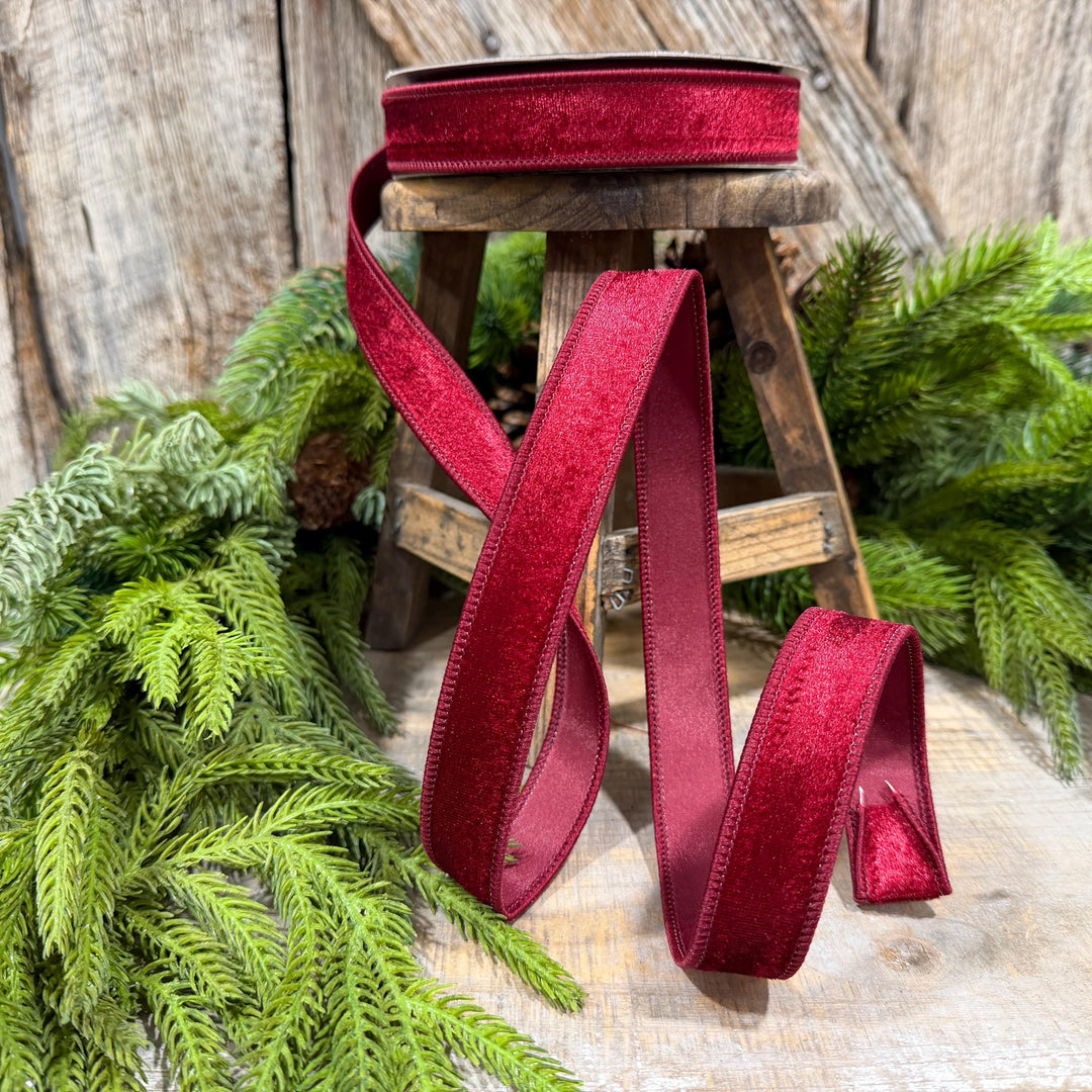 1" Burgundy Velvet Ribbon, Farrisilk Ribbon, Silky Velvet Ribbon, Ruby, RS293-03