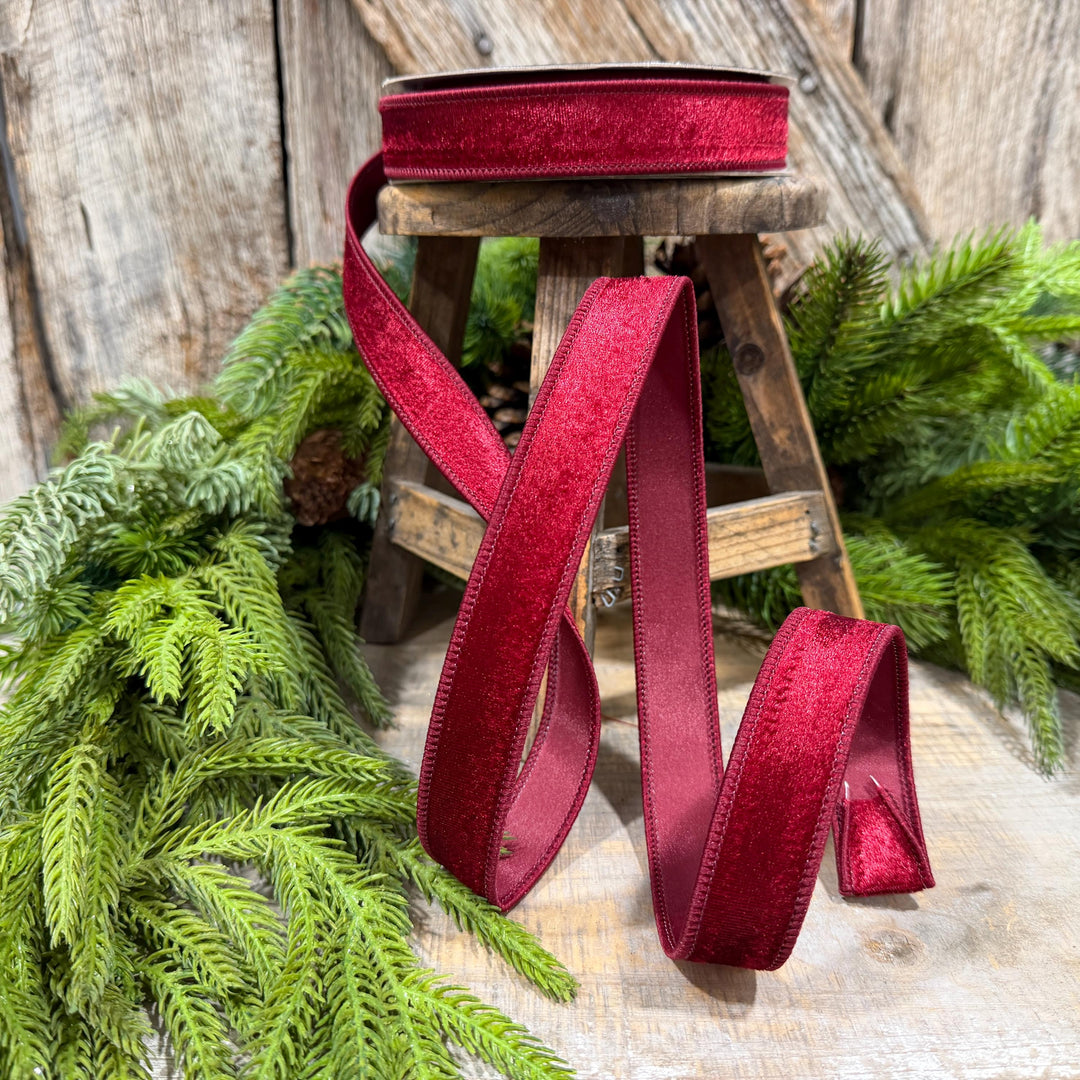 1" Burgundy Velvet Ribbon, Farrisilk Ribbon, Silky Velvet Ribbon, Ruby, RS293-03