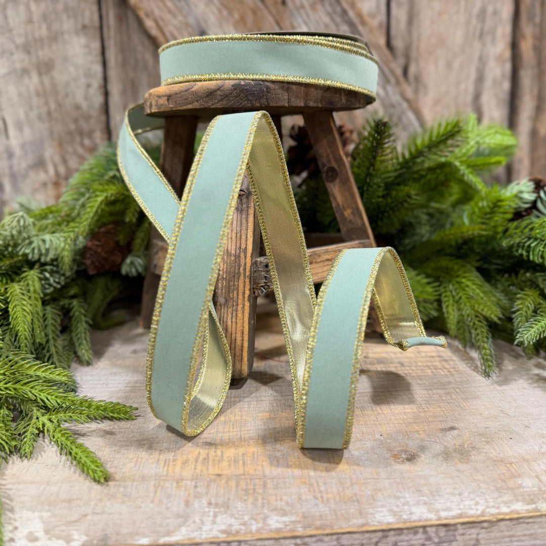 1" Seafoam Aqua Suede Velvet Ribbon, Farrisilk Ribbon, RS290-37