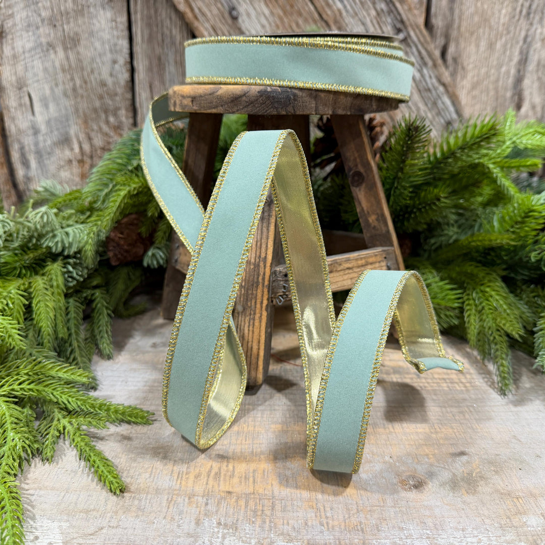1" Seafoam Aqua Suede Velvet Ribbon, Farrisilk Ribbon, RS290-37
