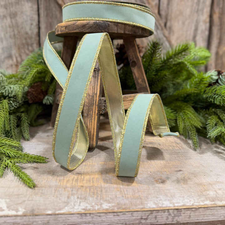 1" Seafoam Aqua Suede Velvet Ribbon, Farrisilk Ribbon, RS290-37
