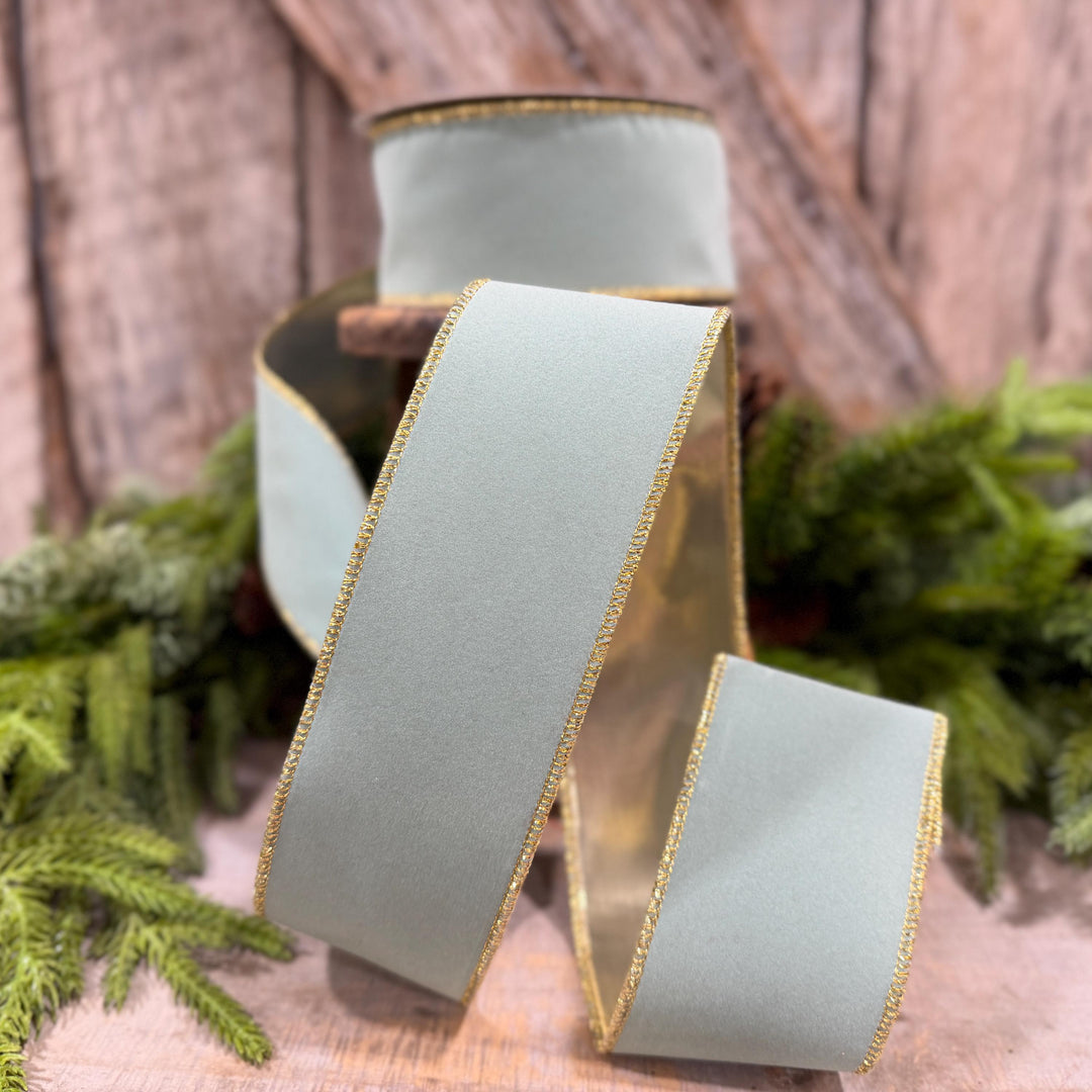 2.5" Seafoam Aqua Suede Velvet Ribbon, Farrisilk Ribbon, RS291-37