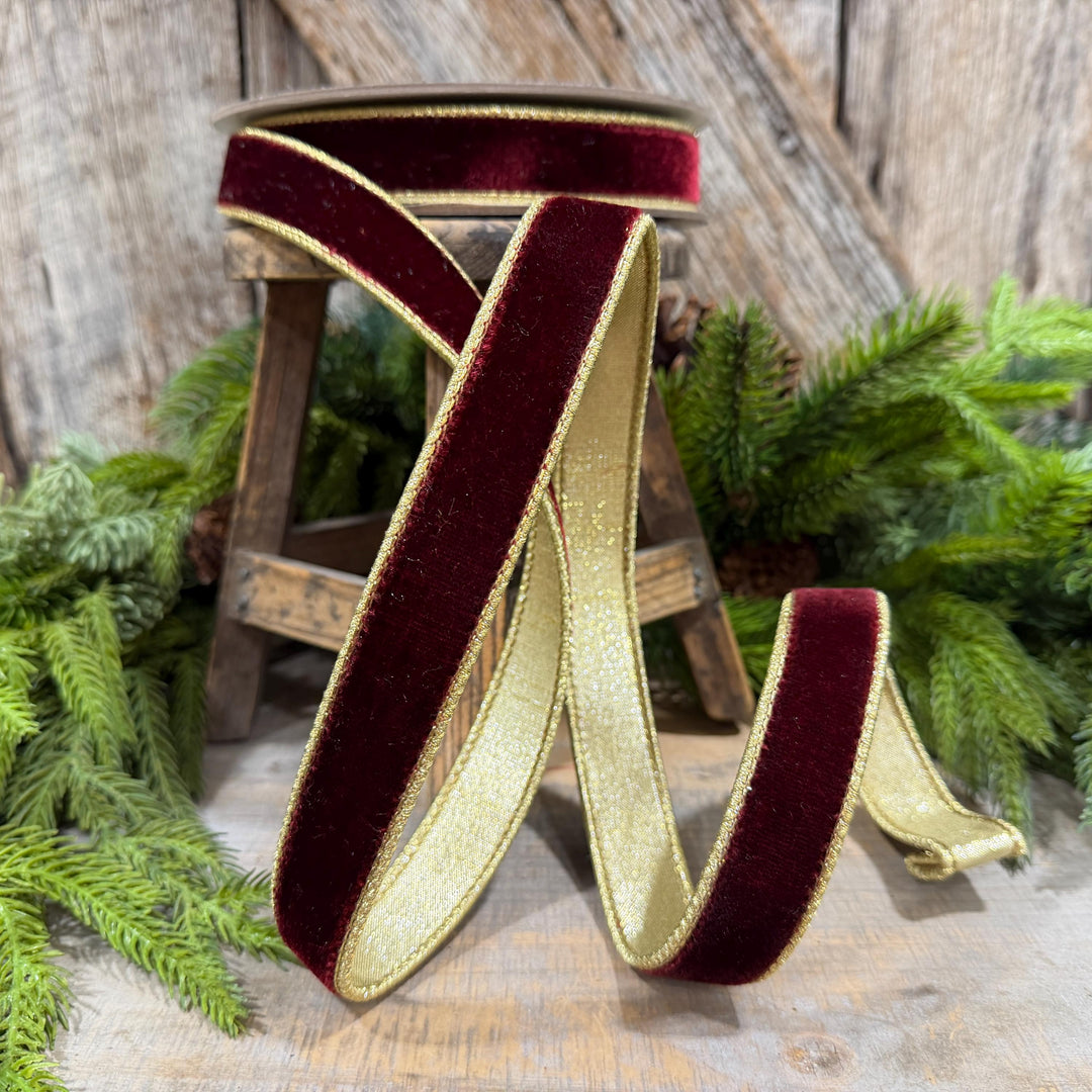 1" Burgundy Flashy Velvet Ribbon, Farrisilk Ribbon, RG063-11