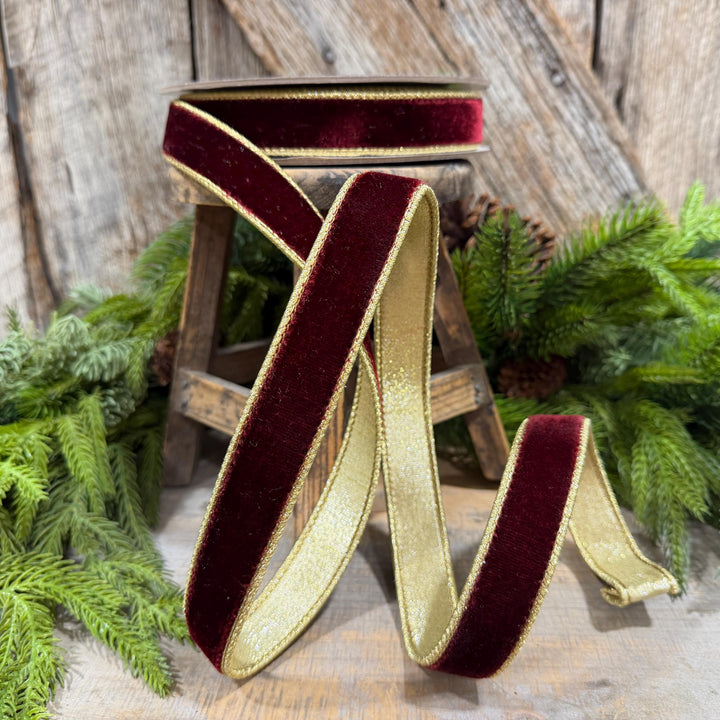 1" Burgundy Flashy Velvet Ribbon, Farrisilk Ribbon, RG063-11