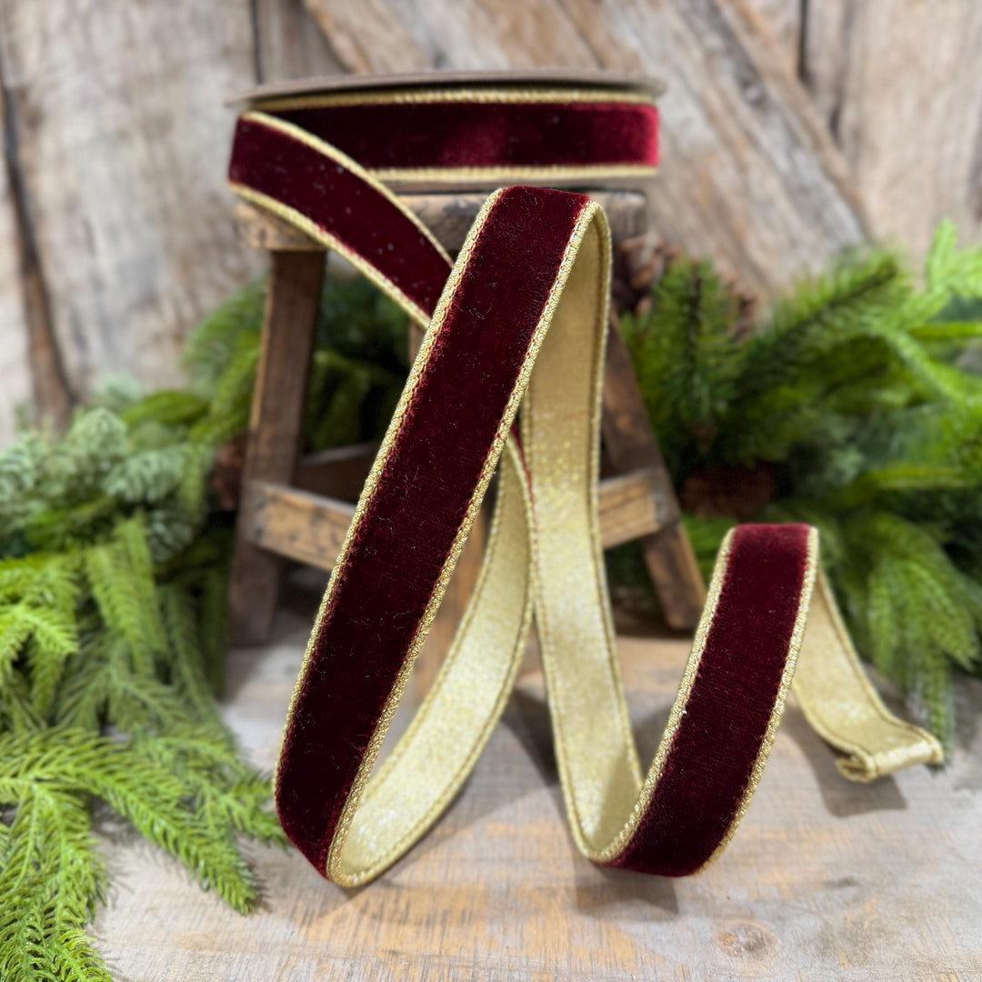 1" Burgundy Flashy Velvet Ribbon, Farrisilk Ribbon, RG063-11