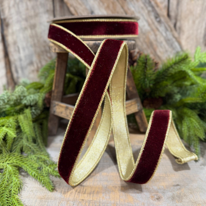 1" Burgundy Flashy Velvet Ribbon, Farrisilk Ribbon, RG063-11