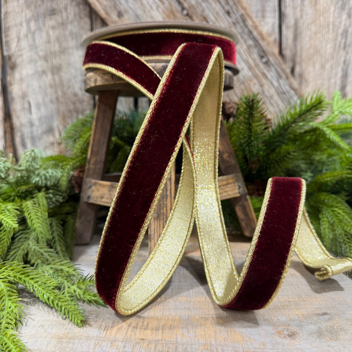 1" Burgundy Flashy Velvet Ribbon, Farrisilk Ribbon, RG063-11