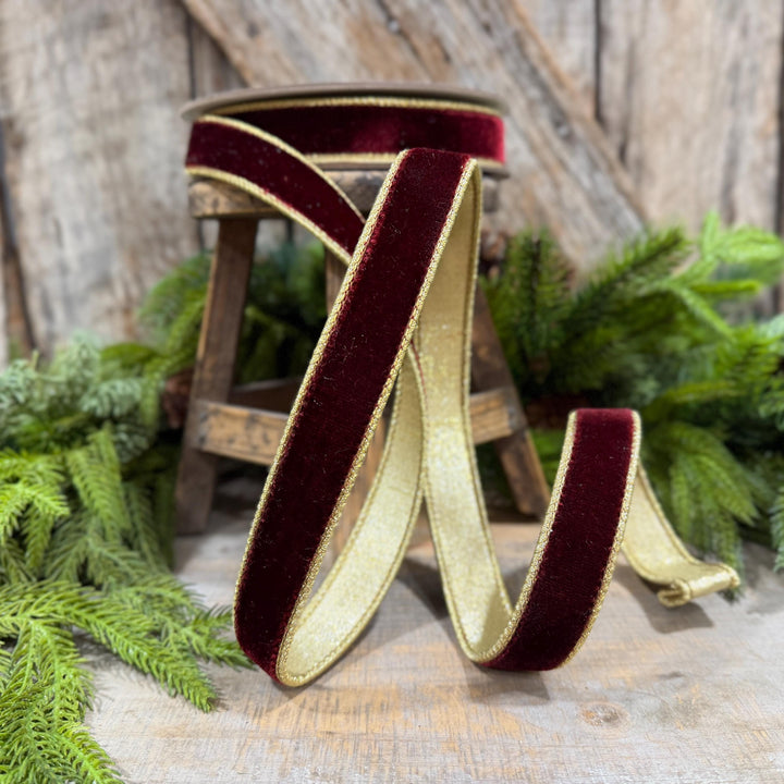 1" Burgundy Flashy Velvet Ribbon, Farrisilk Ribbon, RG063-11