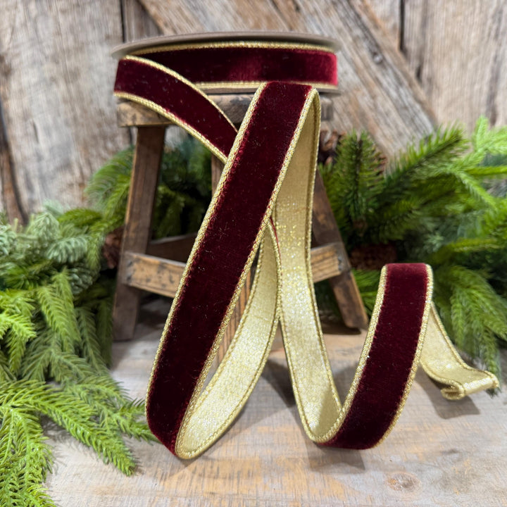 1" Burgundy Flashy Velvet Ribbon, Farrisilk Ribbon, RG063-11