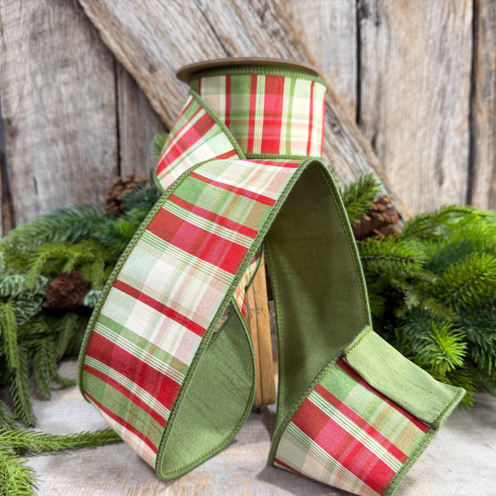 2.5" Christmas Plaid Ribbon, Green Plaid Ribbon, Traditional Christmas Ribbon, Woodsy Christmas