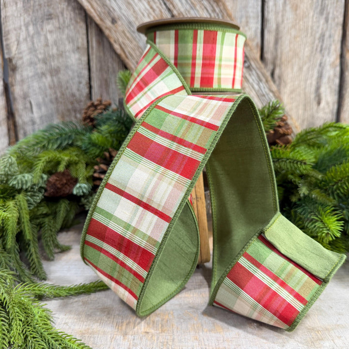 2.5" Christmas Plaid Ribbon, Green Plaid Ribbon, Traditional Christmas Ribbon, Woodsy Christmas