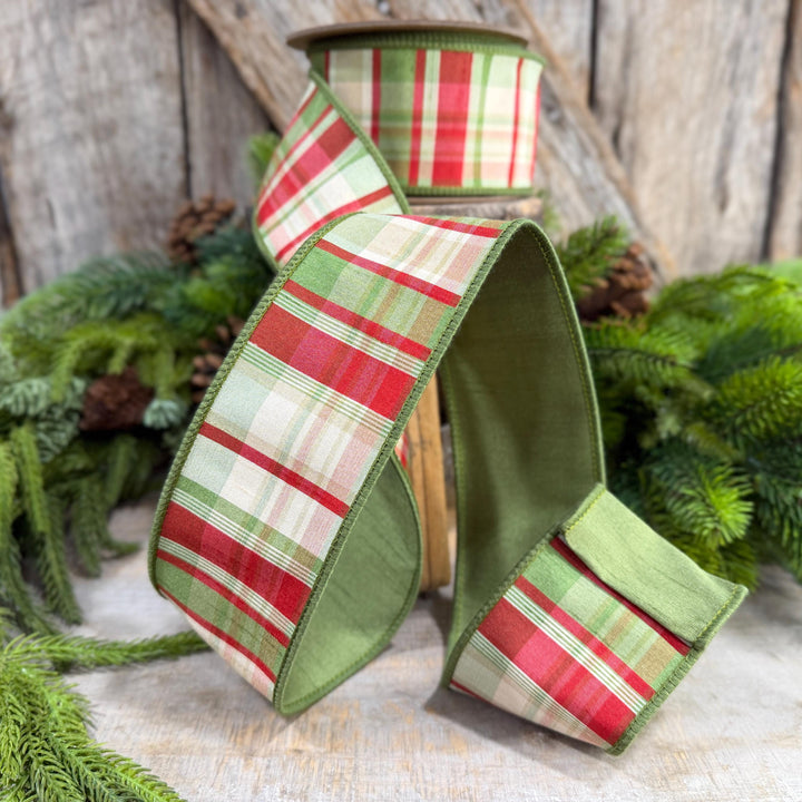 2.5" Christmas Plaid Ribbon, Green Plaid Ribbon, Traditional Christmas Ribbon, Woodsy Christmas