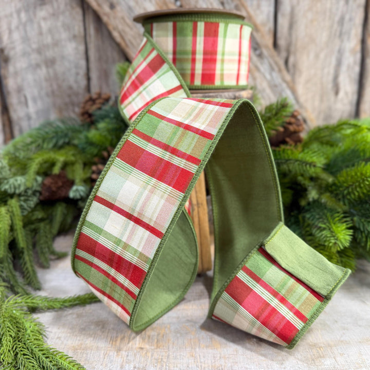 2.5" Christmas Plaid Ribbon, Green Plaid Ribbon, Traditional Christmas Ribbon, Woodsy Christmas