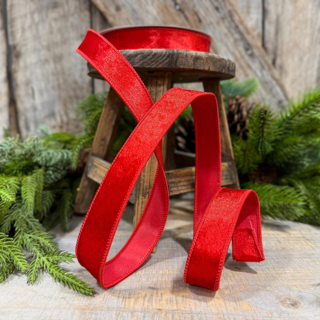 1" Red Velvet Ribbon, Farrisilk Ribbon, Silky Velvet Ribbon, Red, RS293-02