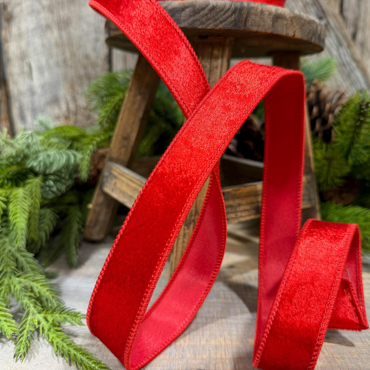 1" Red Velvet Ribbon, Farrisilk Ribbon, Silky Velvet Ribbon, Red, RS293-02