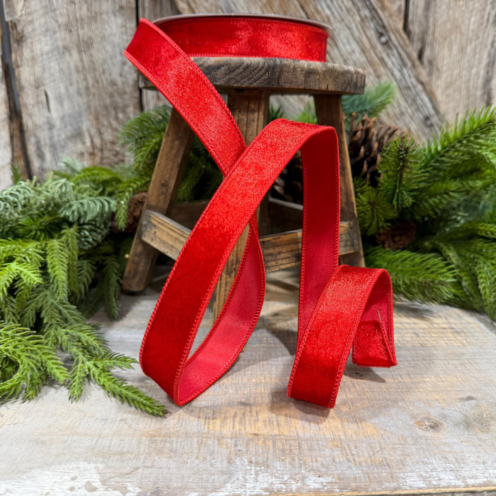 1" Red Velvet Ribbon, Farrisilk Ribbon, Silky Velvet Ribbon, Red, RS293-02