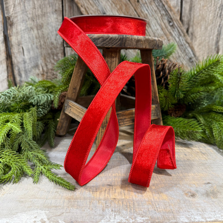 1" Red Velvet Ribbon, Farrisilk Ribbon, Silky Velvet Ribbon, Red, RS293-02
