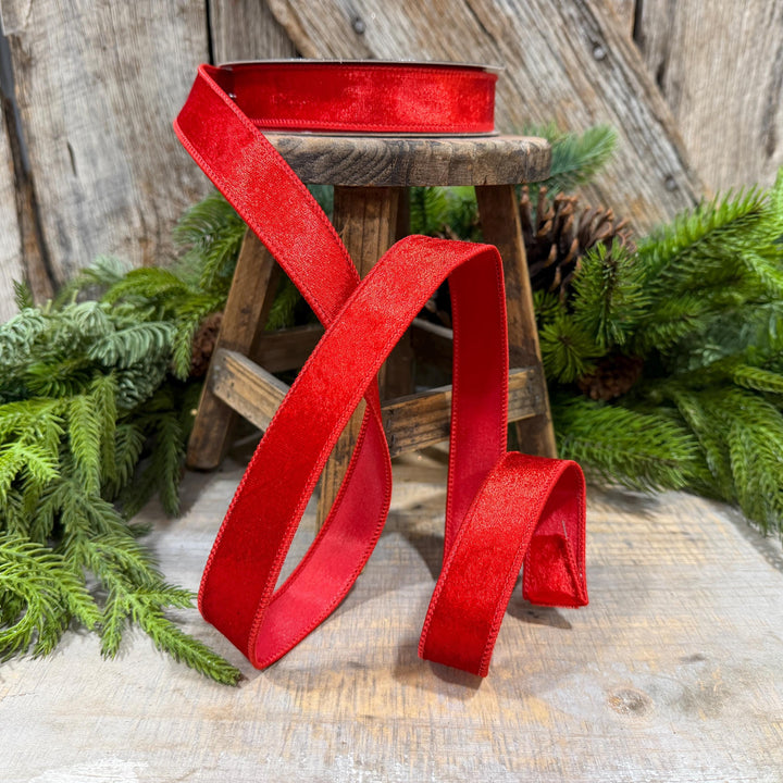 1" Red Velvet Ribbon, Farrisilk Ribbon, Silky Velvet Ribbon, Red, RS293-02