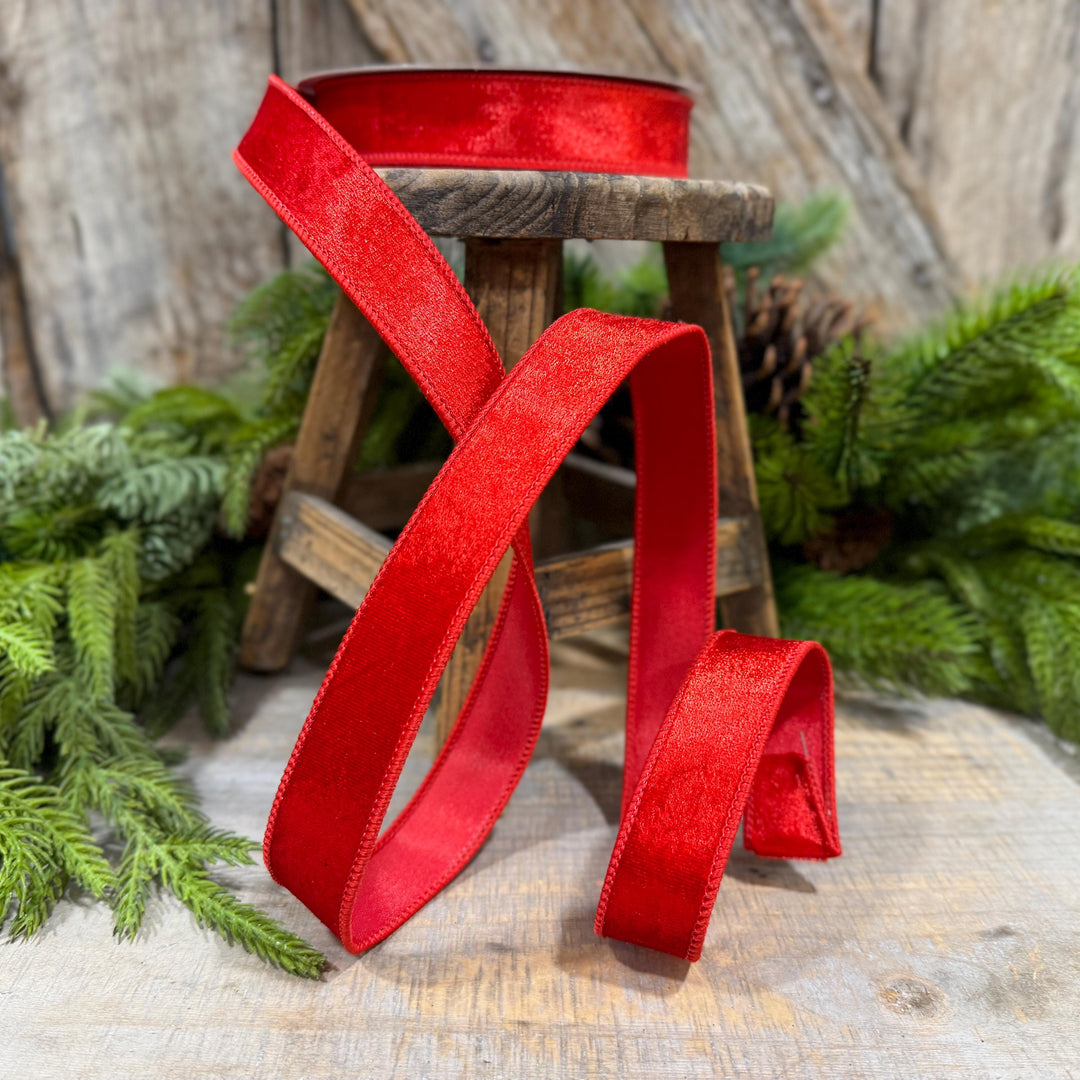1" Red Velvet Ribbon, Farrisilk Ribbon, Silky Velvet Ribbon, Red, RS293-02