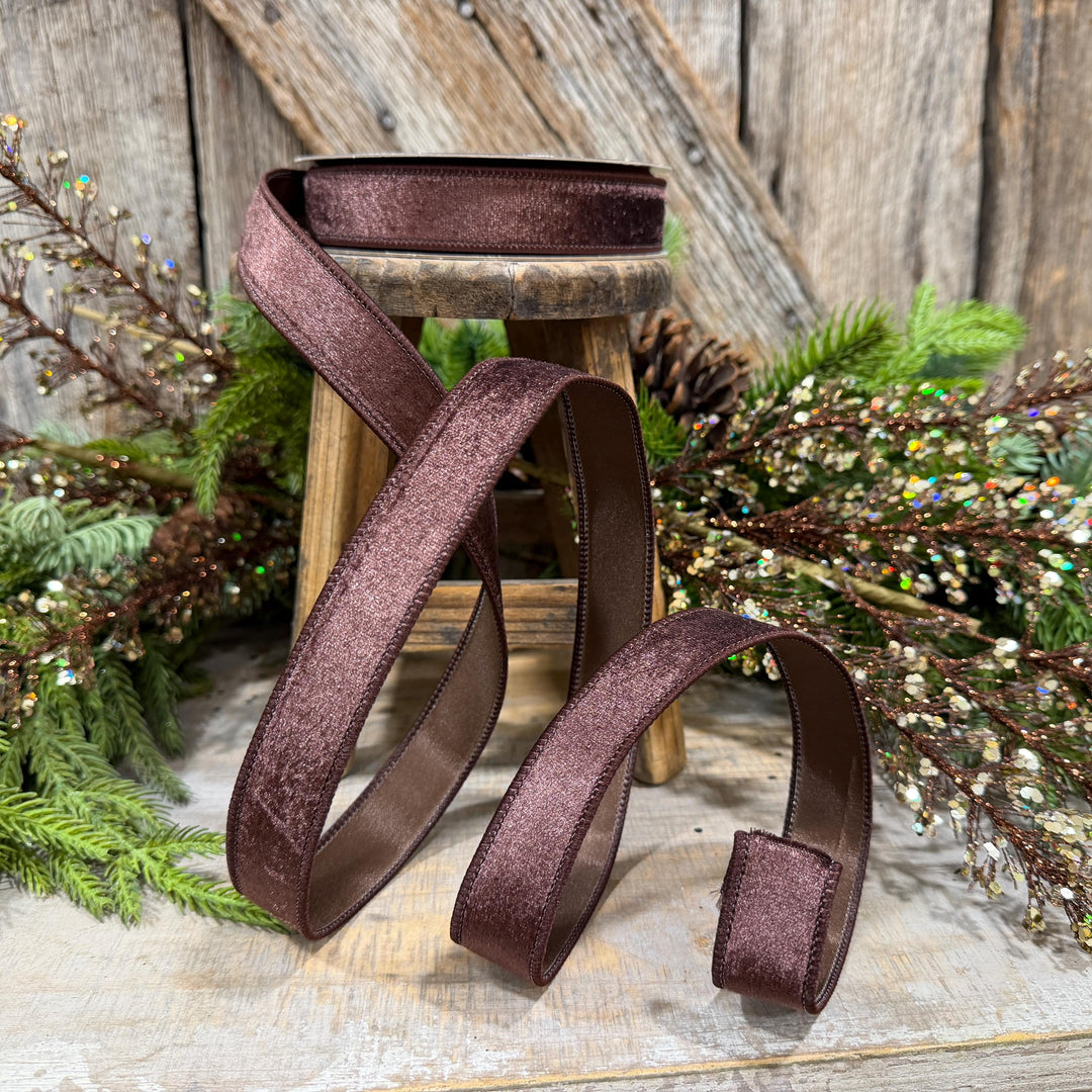1" Chocolate Brown Velvet Ribbon, Farrisilk Ribbon, Silky Velvet Ribbon, Brown, RS293-23