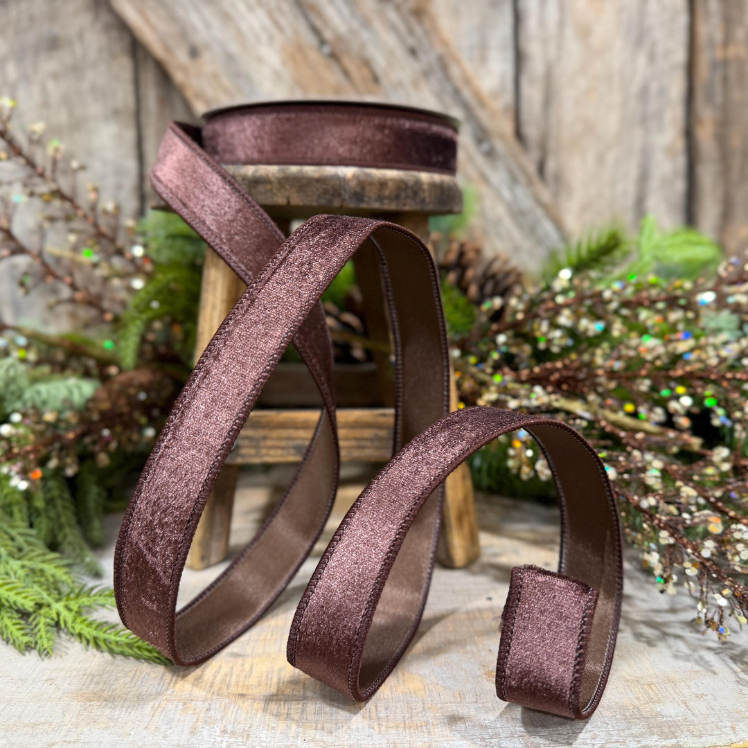 1" Chocolate Brown Velvet Ribbon, Farrisilk Ribbon, Silky Velvet Ribbon, Brown, RS293-23