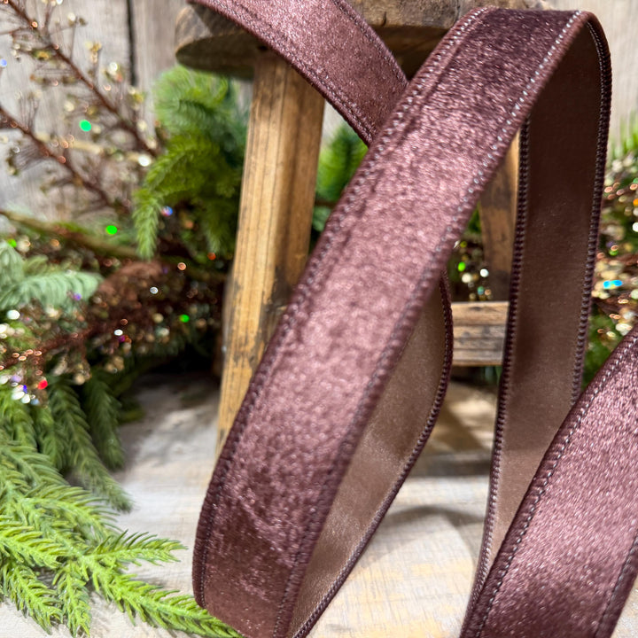 1" Chocolate Brown Velvet Ribbon, Farrisilk Ribbon, Silky Velvet Ribbon, Brown, RS293-23