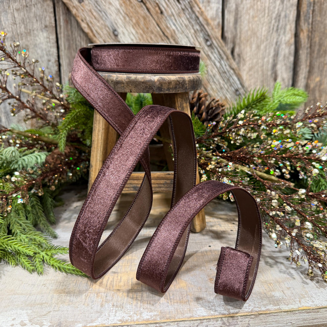 1" Chocolate Brown Velvet Ribbon, Farrisilk Ribbon, Silky Velvet Ribbon, Brown, RS293-23