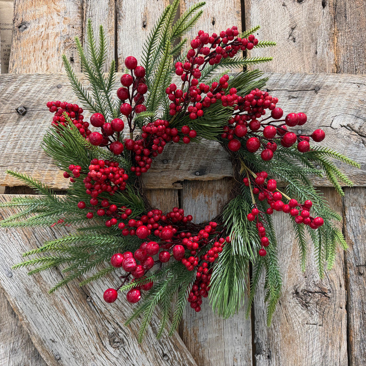 18" Christmas Red Berry Wreath, Cranberry Wreath, Red Wreath, Christmas Front Door, Woodland Christmas Wreath, Artificial Wreath